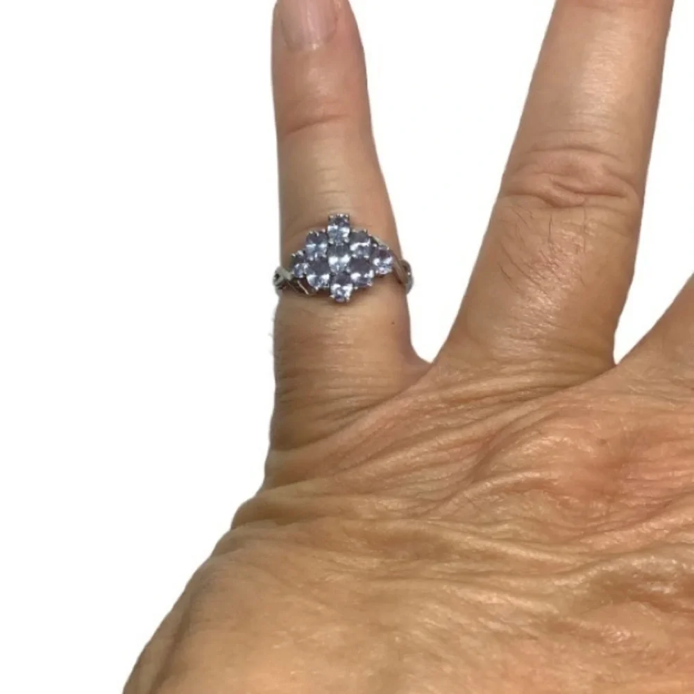 Sterling silver blue topaz cluster pyramid ring